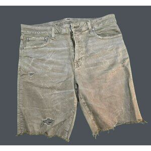American Eagle Distressed Bermuda Shorts Olive Green Denim Size 32 JJ4157